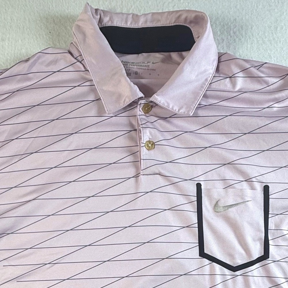 Nike Golf Polo Shirt‎ Mens Large Dri-FIT Tour Performance Pinstripe Pink